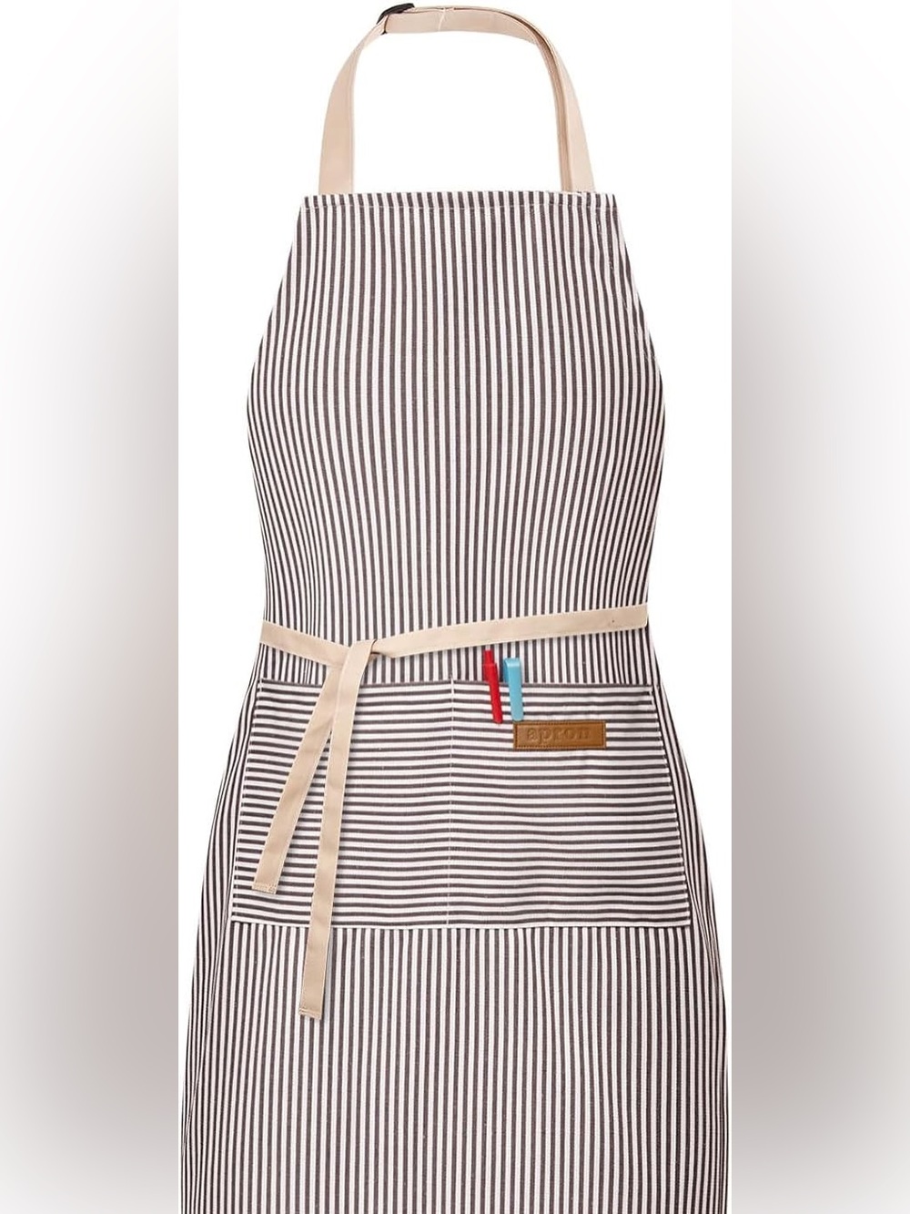 Striped Apron Dress with Beige Ties - Black & White
